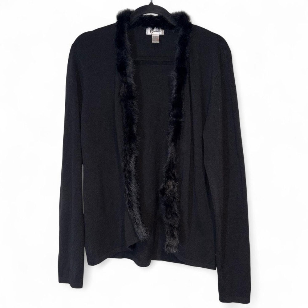 Whimsygoth Faux Fur Trim Cardigan Women Medium Black